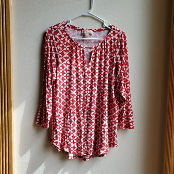 MICHAEL Michael Kors Red & White Geometric Print Jersey Size Small - Picture 10 of 16